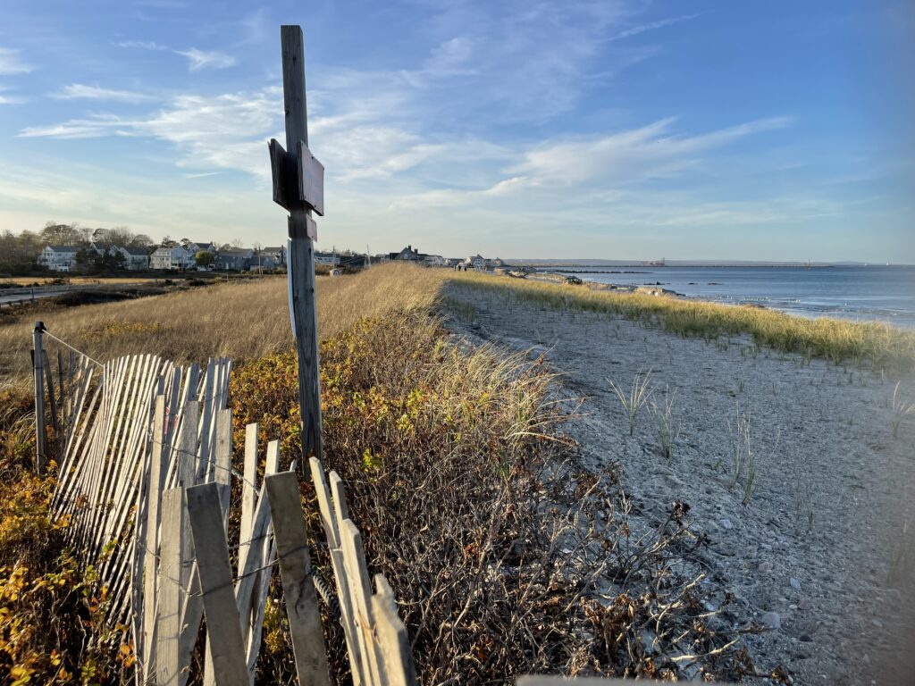 a wooden fence on a beach (MyCoast AI)