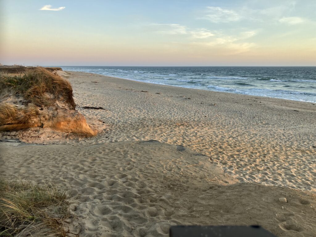 a sandy beach with rocks and water (MyCoast AI)