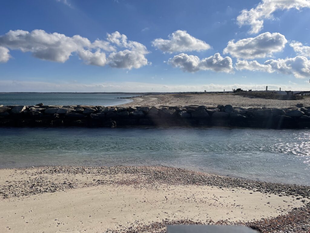 a rocky beach with a body of water and a cloudy sky (MyCoast AI)