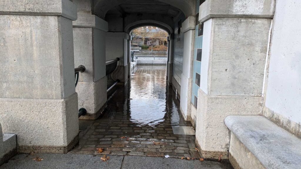 a flooded walkway with water (MyCoast AI)