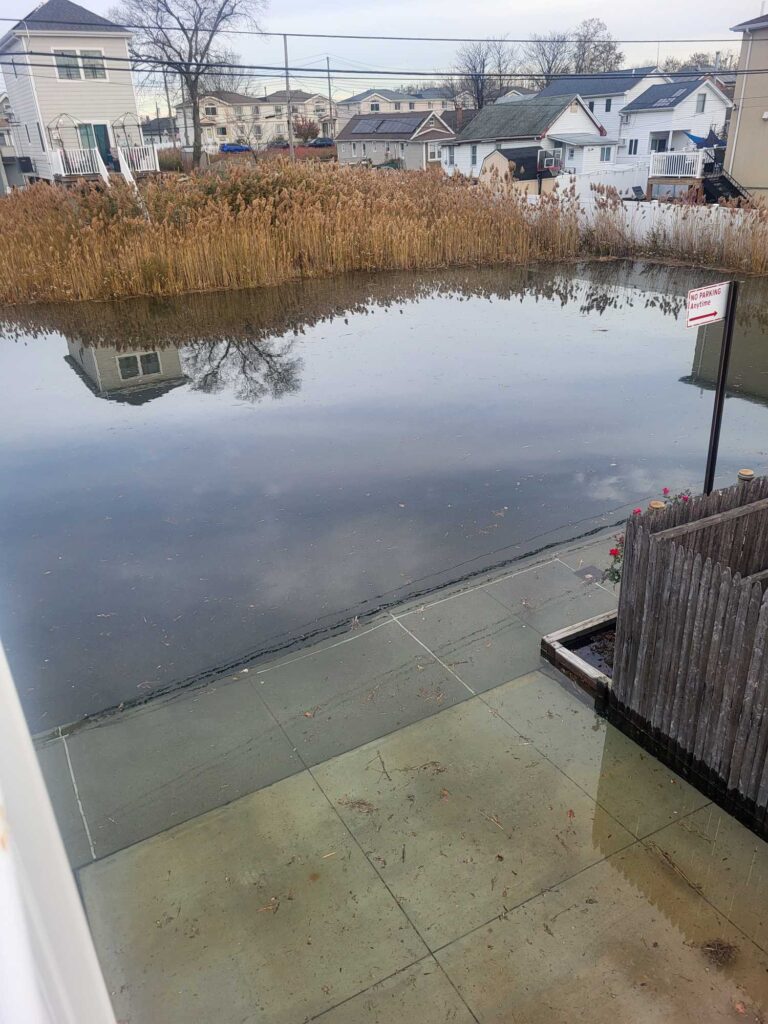 a pond with houses in the background (MyCoast AI)