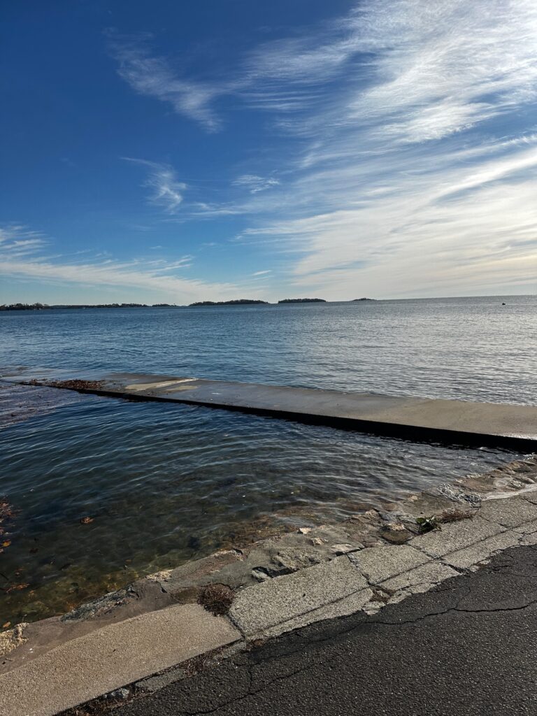 a body of water with a road and rocks by it (MyCoast AI)