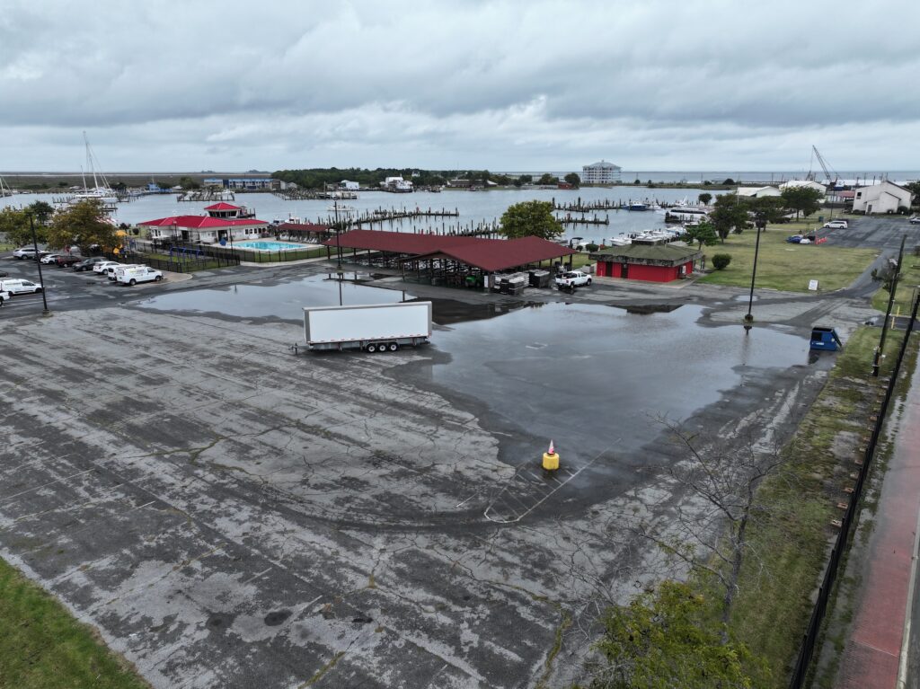 a flooded parking lot (MyCoast AI)