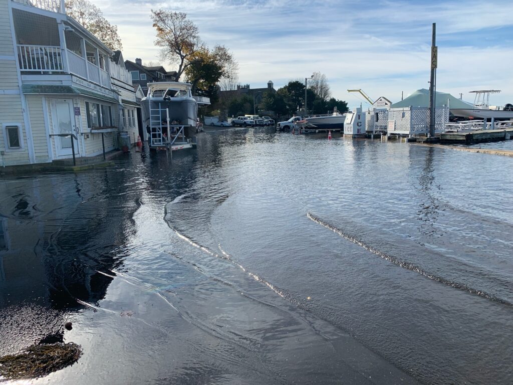 a flooded area with buildings and boats (MyCoast AI)