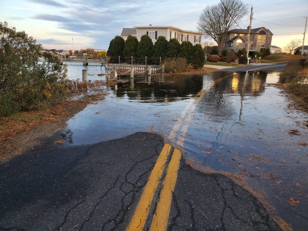 a flooded road with a bridge (MyCoast AI)