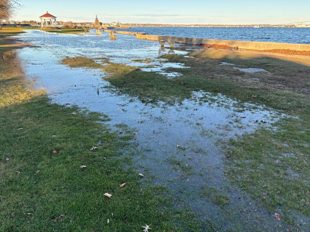 a body of water with grass and a building in the background (MyCoast AI)