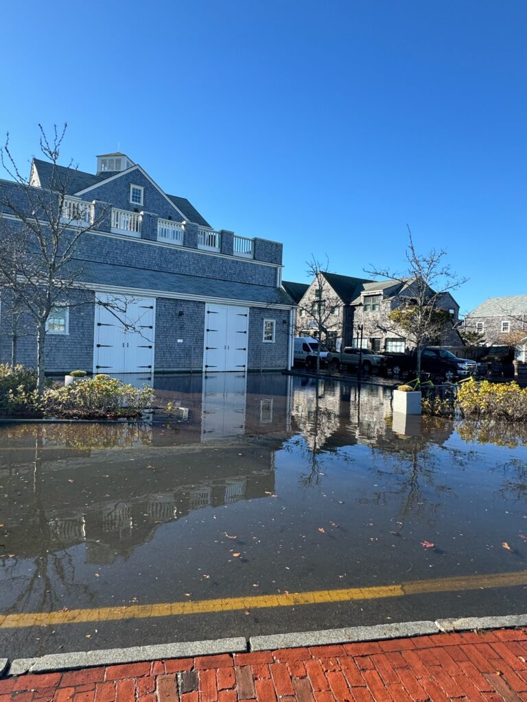 a flooded street with houses (MyCoast AI)