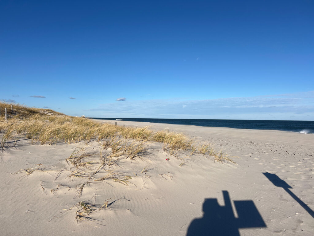 a person's shadow on a sandy beach (MyCoast AI)