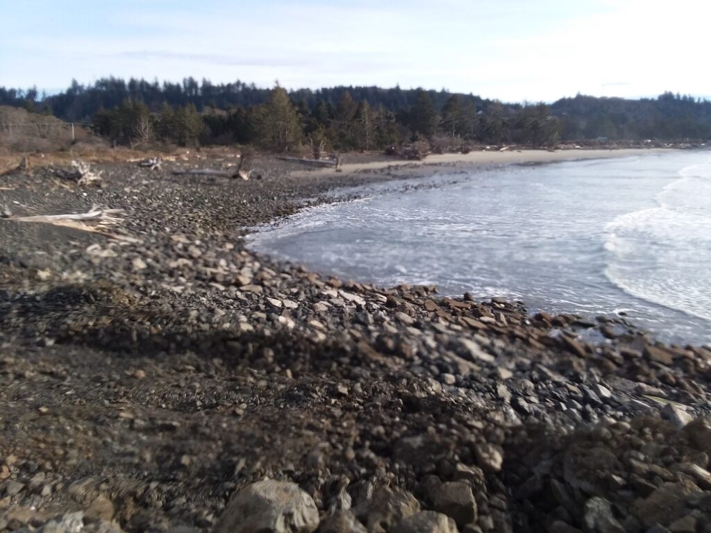 a rocky beach with waves crashing (MyCoast AI)
