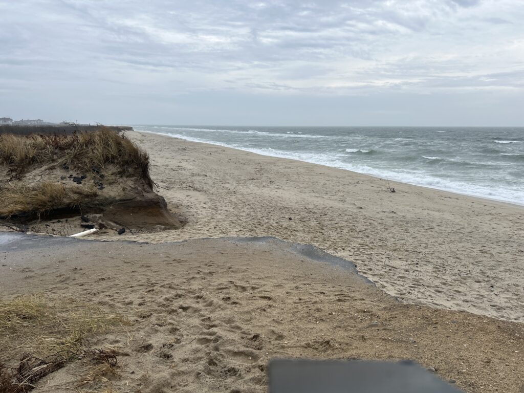 a sandy beach with waves crashing (MyCoast AI)