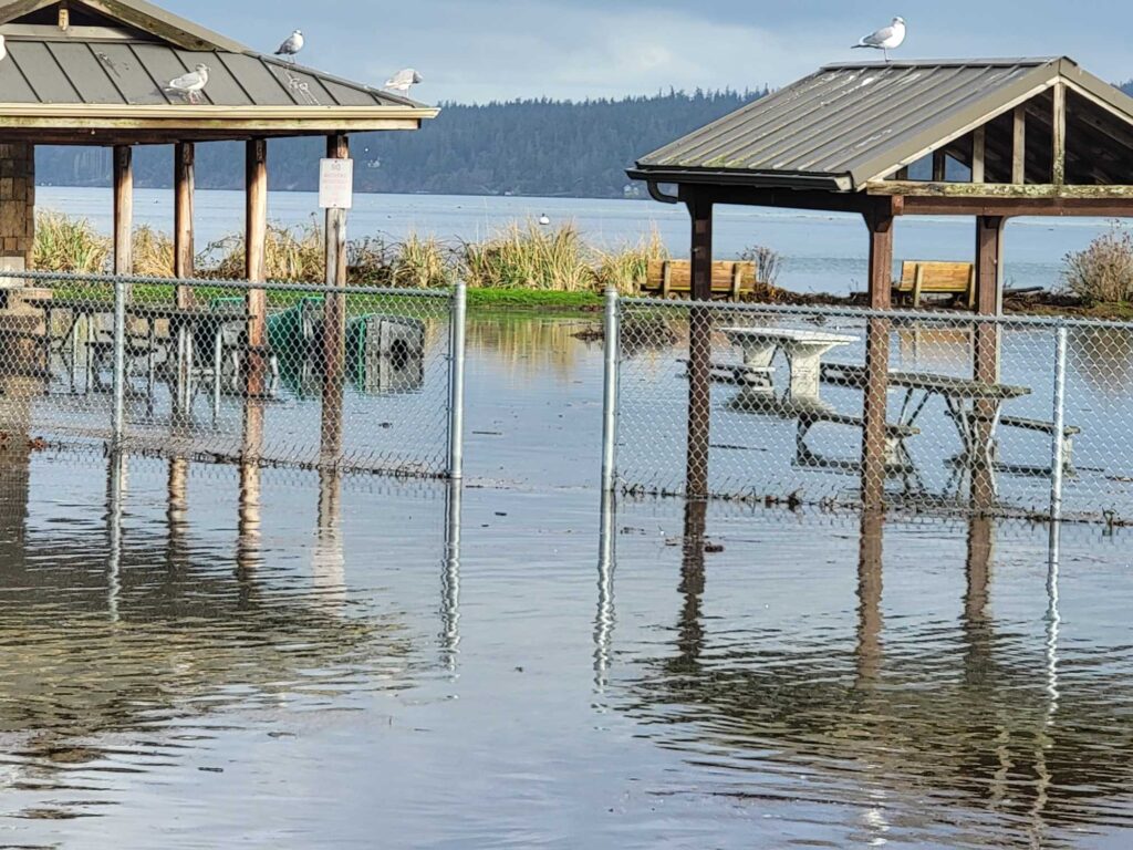 a flooded area with a building and a covered area (MyCoast AI)