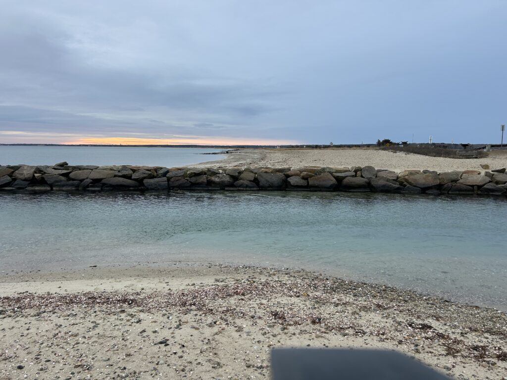 a rocky beach with a body of water in the background (MyCoast AI)
