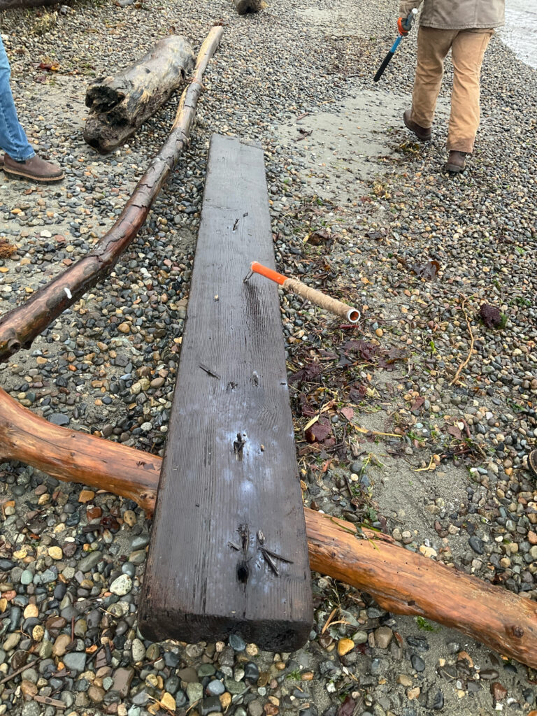 a wooden structure with a couple of sticks and a person standing by it (MyCoast AI)