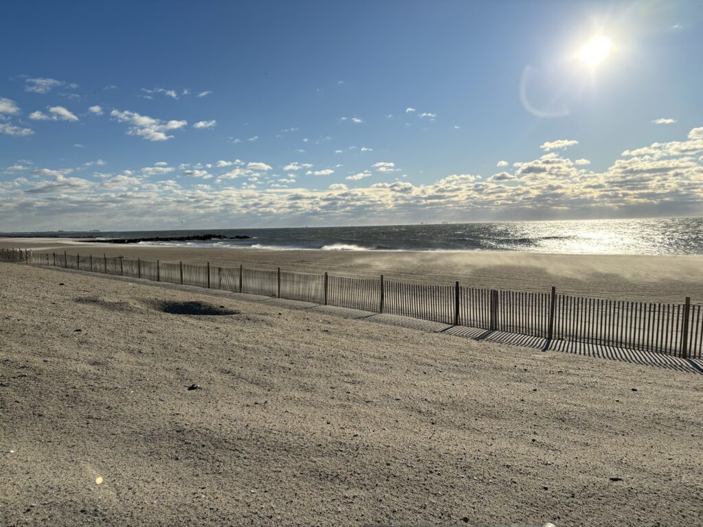 a beach with a fence and water (MyCoast AI)