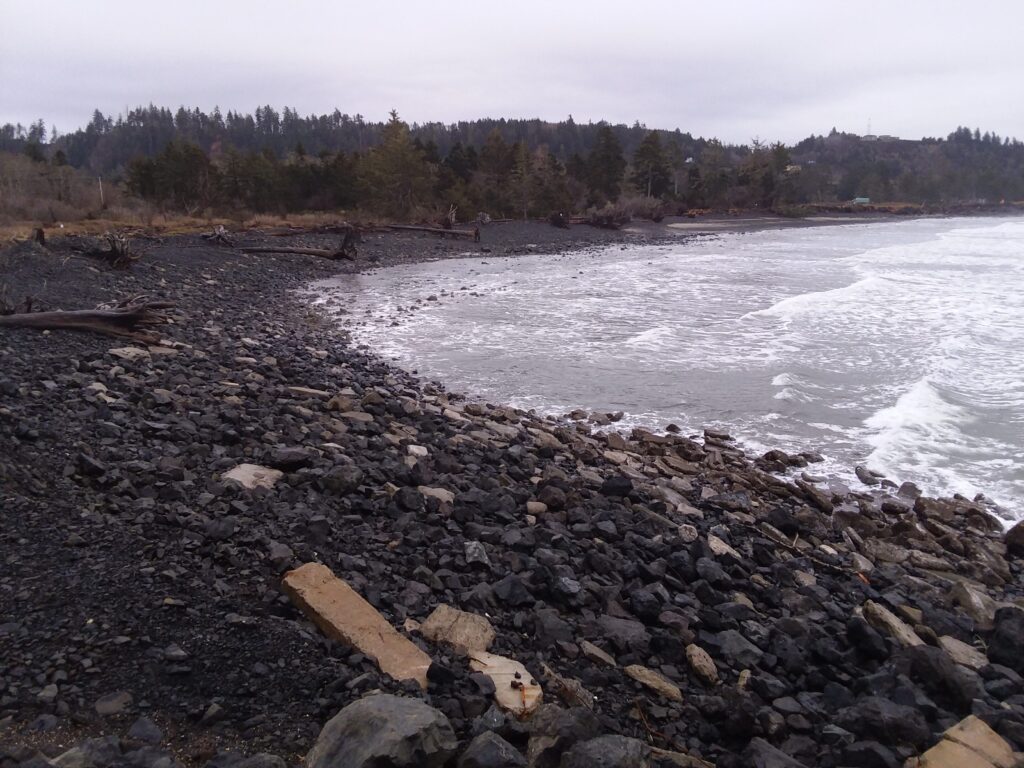 a rocky beach with waves crashing (MyCoast AI)