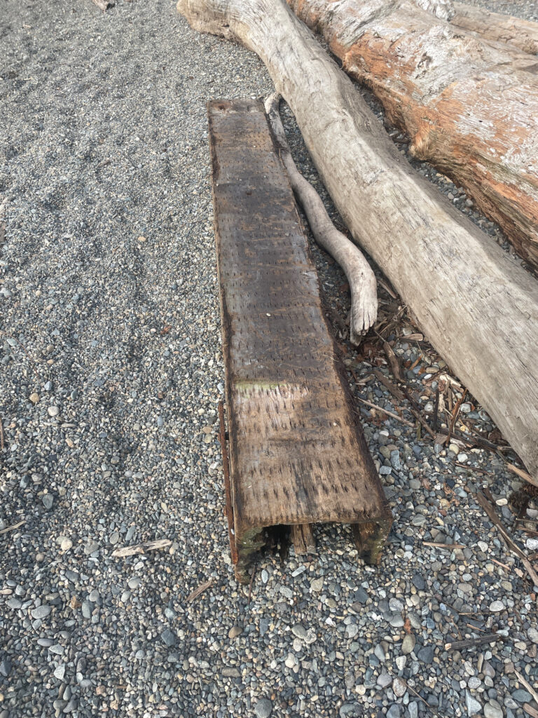 a wooden bench on a gravel road (MyCoast AI)