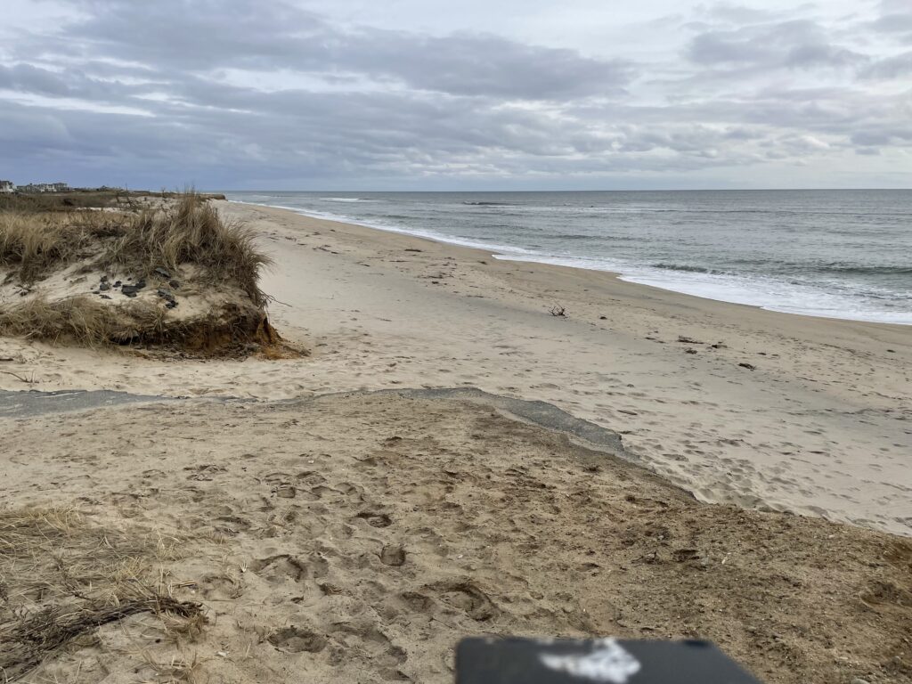 a sandy beach with water and clouds (MyCoast AI)