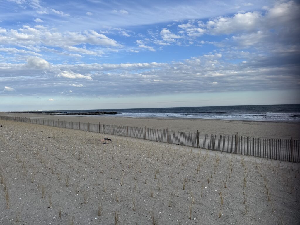 a sandy beach with a fence (MyCoast AI)