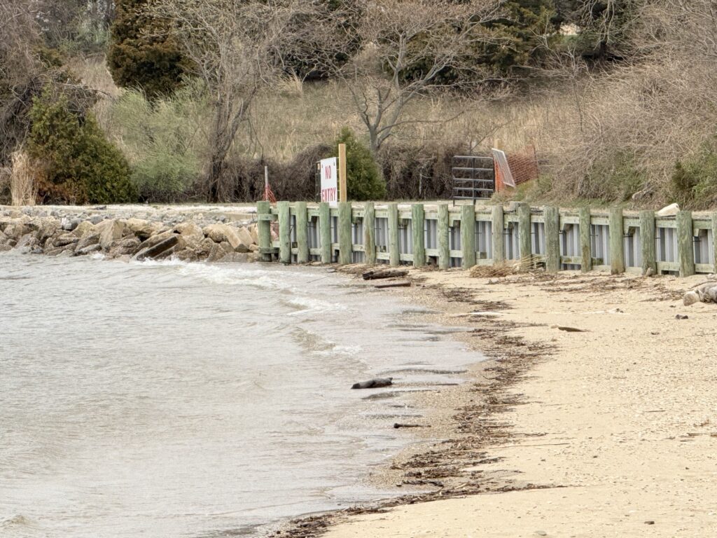 a beach with a wooden fence (MyCoast AI)