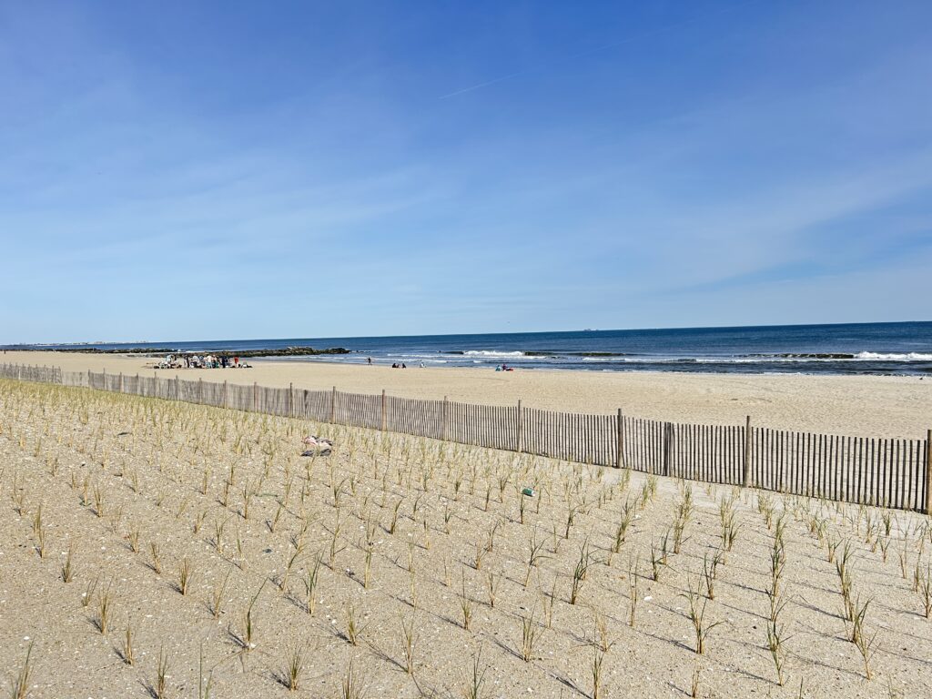 a sandy beach with a fence (MyCoast AI)