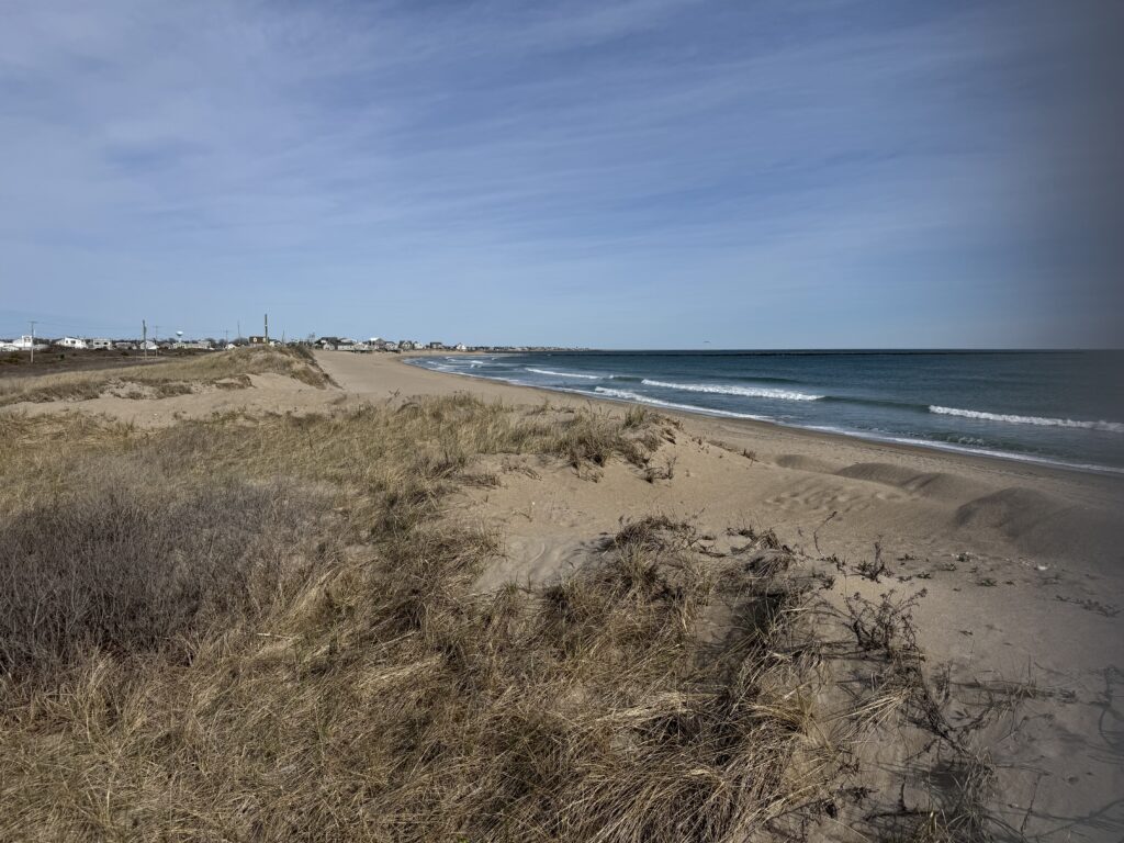 a sandy beach with waves crashing on it (MyCoast AI)