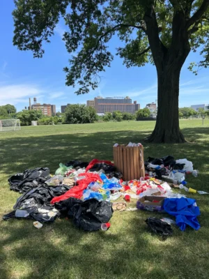 Overflowing trash can on Randall’s Island.