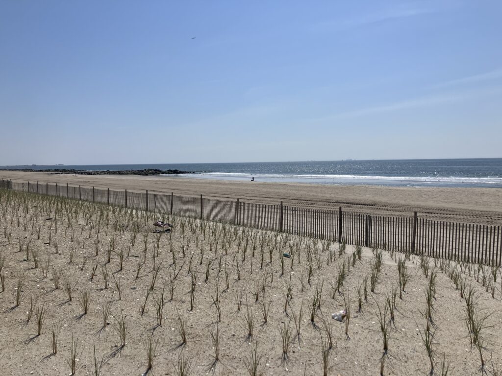 a sandy beach with a fence (MyCoast AI)