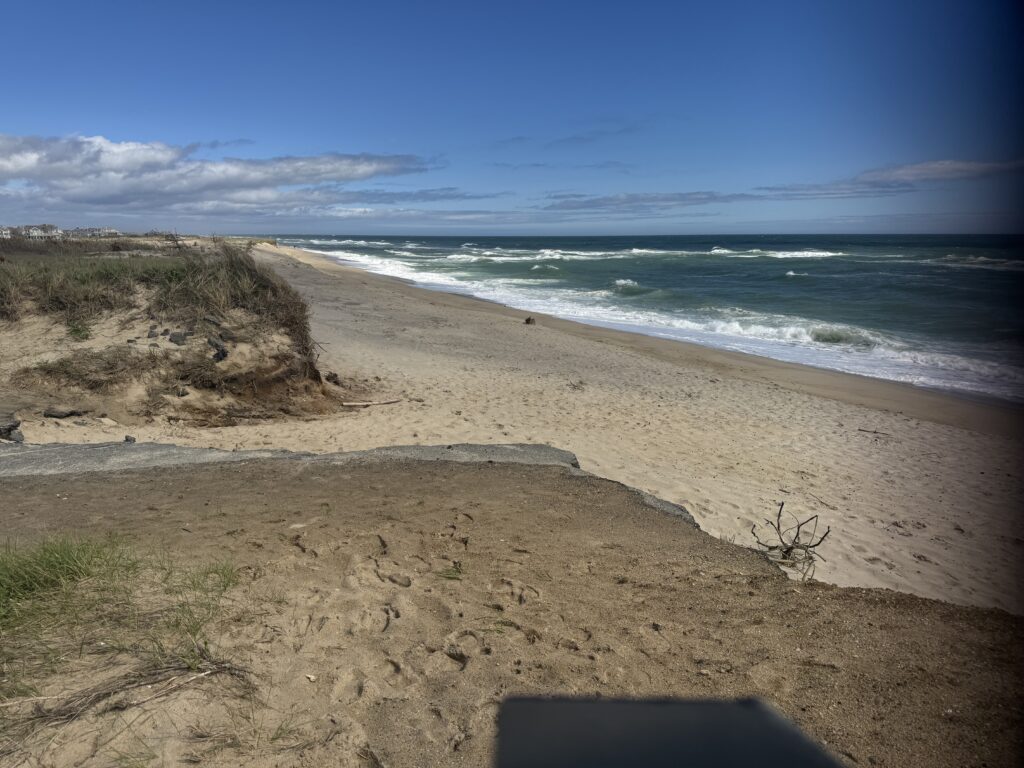 a sandy beach with waves crashing (MyCoast AI)