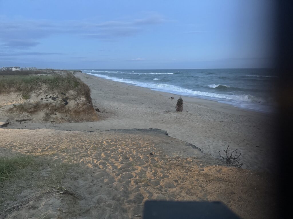 a sandy beach with waves crashing (MyCoast AI)