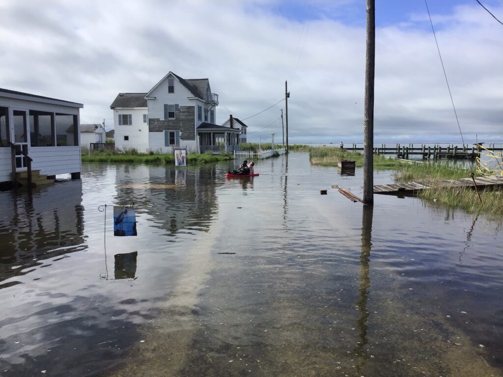 a flooded area with houses and boats (MyCoast AI)