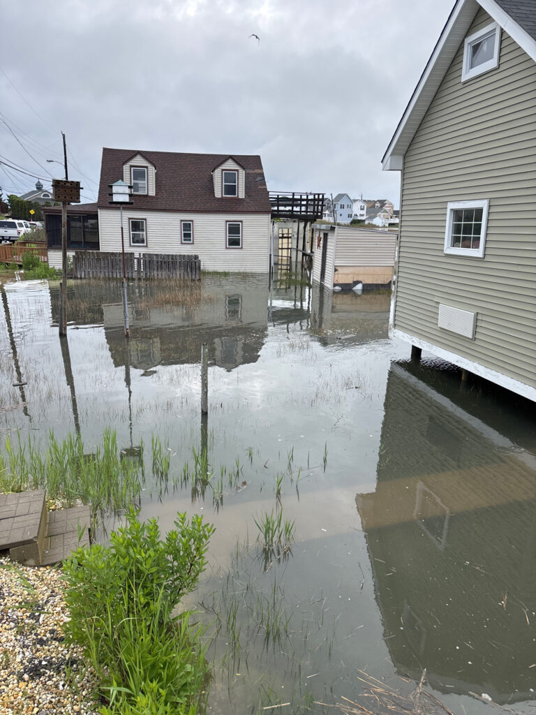 a flooded street with houses (MyCoast AI)