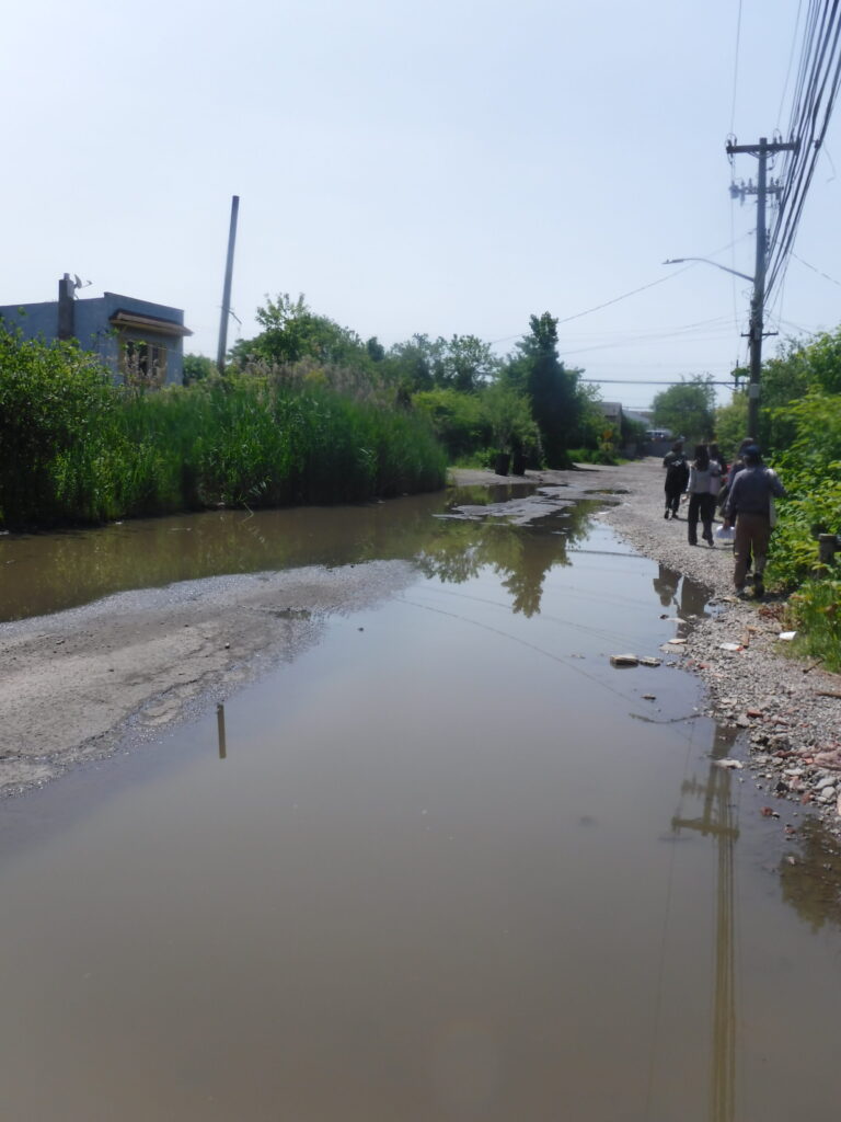 a flooded road with people walking on it (MyCoast AI)
