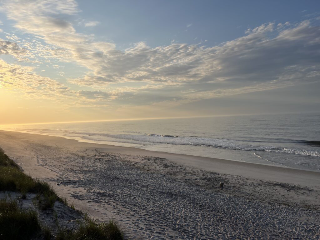 a beach with waves and a cloudy sky (MyCoast AI)