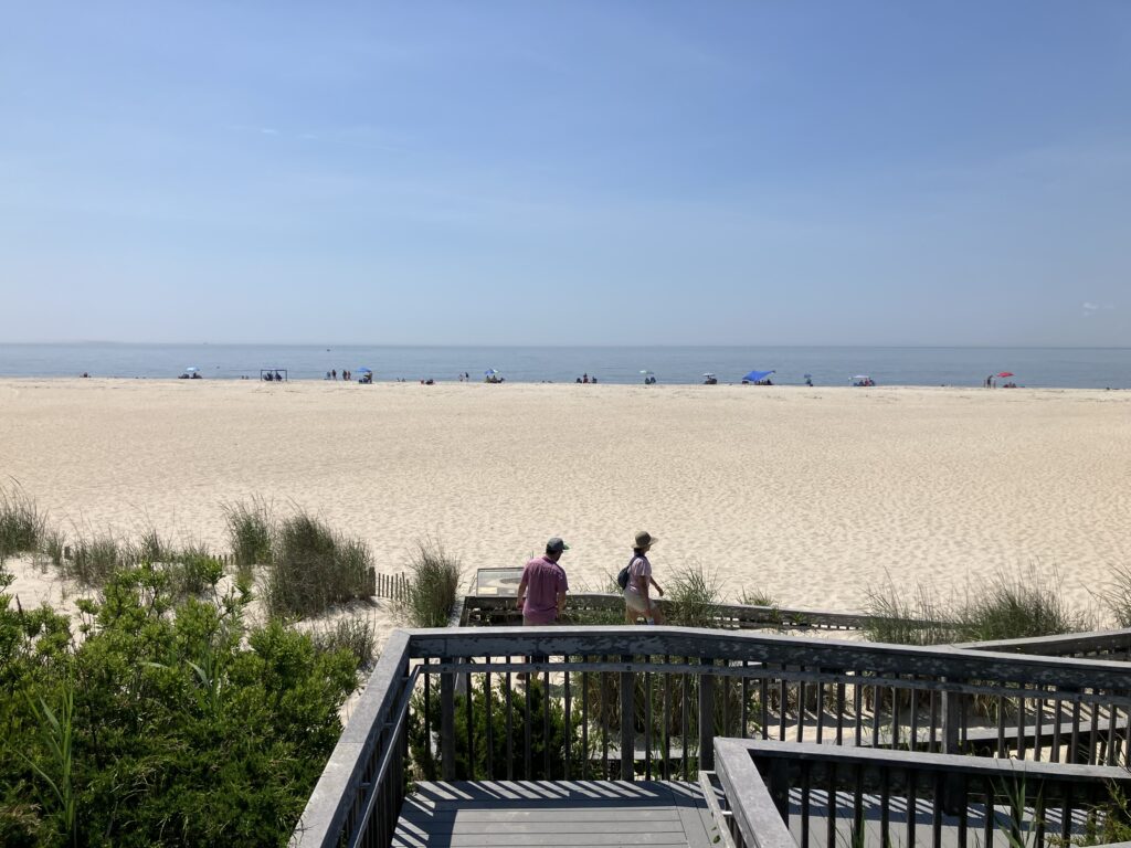 a couple of people standing on a balcony overlooking a beach (MyCoast AI)