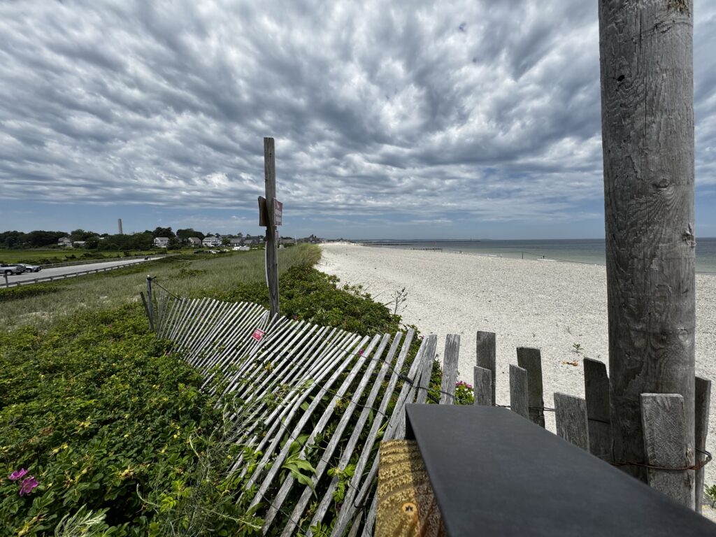 a wooden bench overlooking a beach (MyCoast AI)