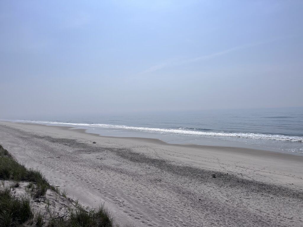 a sandy beach with waves crashing on it (MyCoast AI)