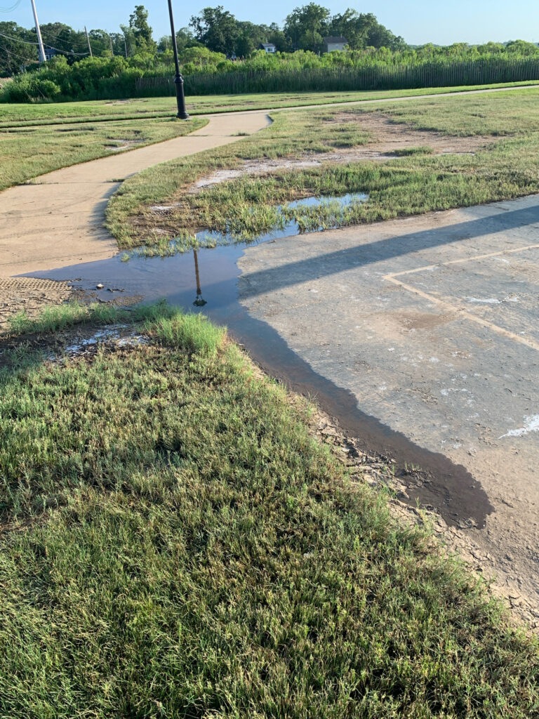 a puddle of water on a road (MyCoast AI)