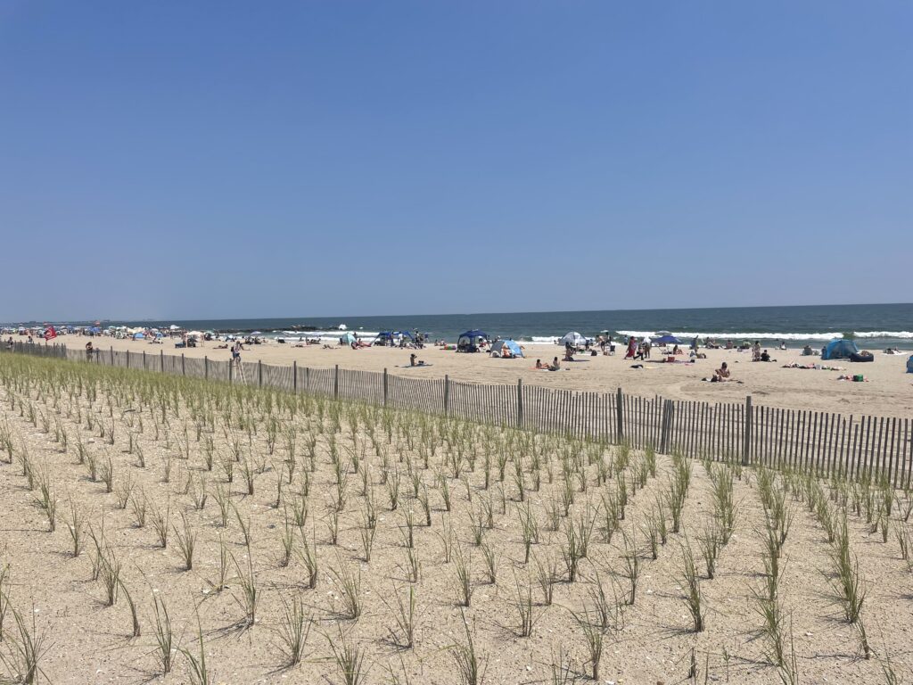 a beach with people and tents (MyCoast AI)