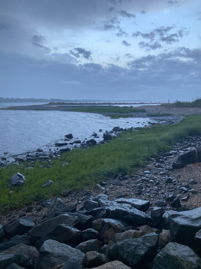 a rocky beach with a body of water in the background (MyCoast AI)