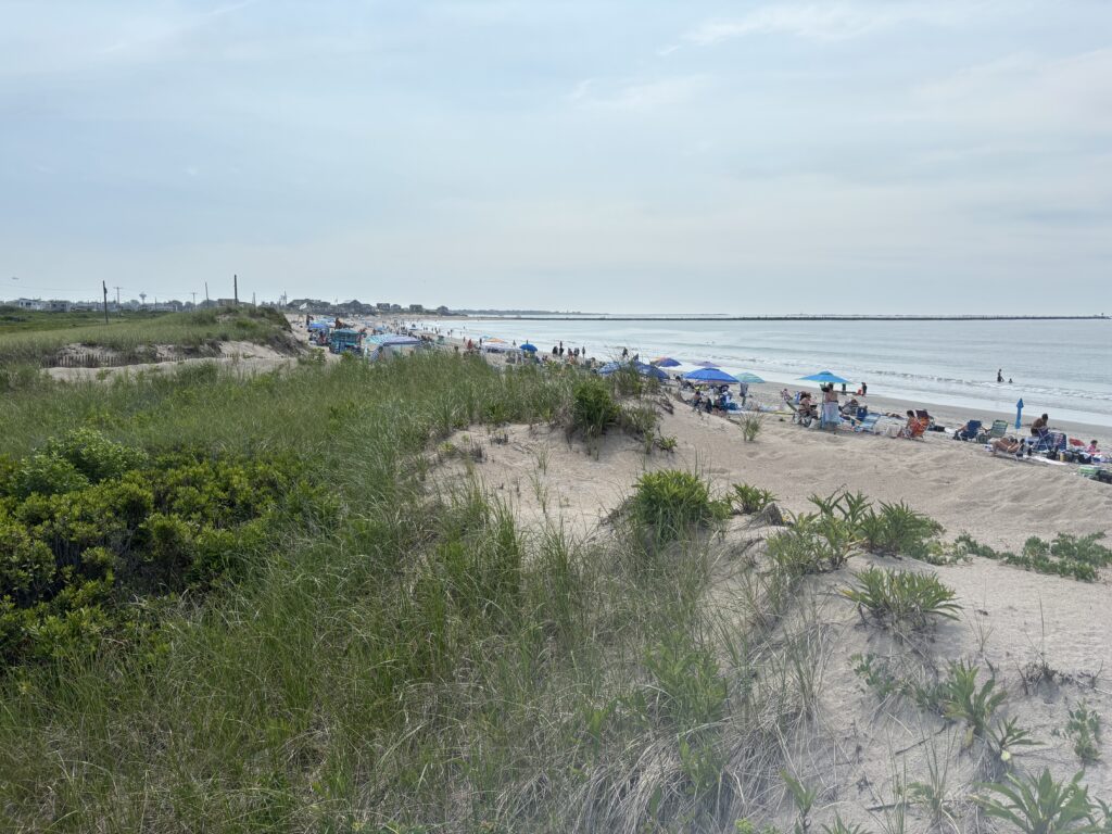 a beach with people and umbrellas (MyCoast AI)