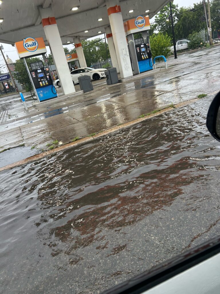 a flooded gas station (MyCoast AI)