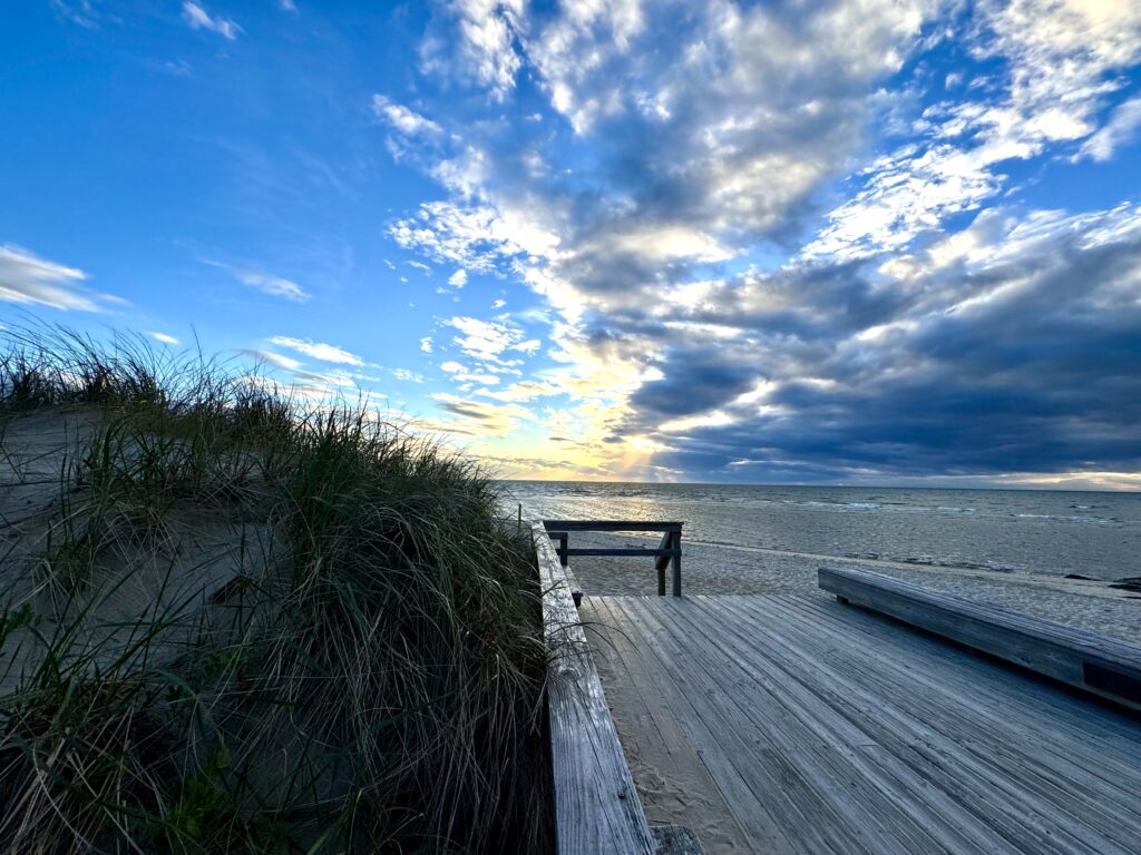 a wooden dock leading out to the ocean (MyCoast AI)