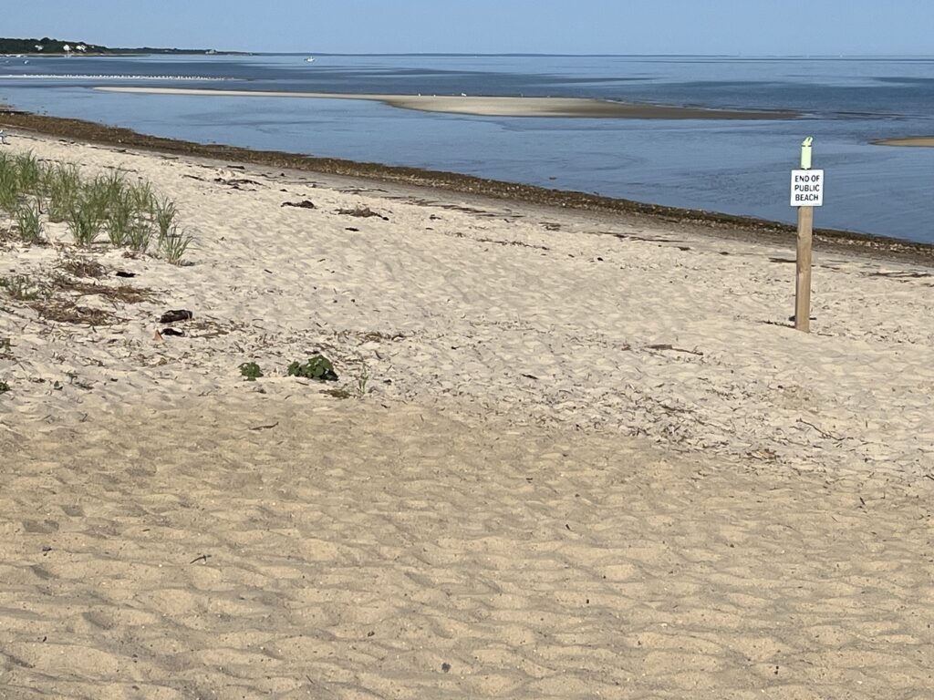 a sandy beach with a sign (MyCoast AI)