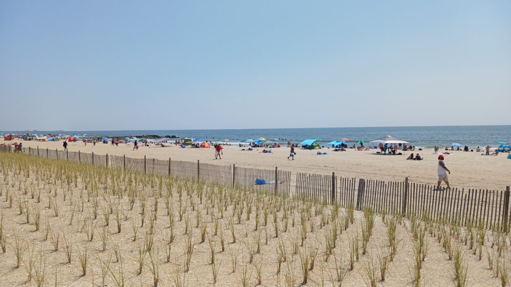 a beach with people and umbrellas (MyCoast AI)