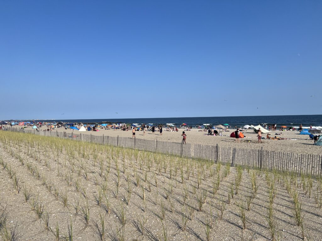 a beach with people and umbrellas (MyCoast AI)