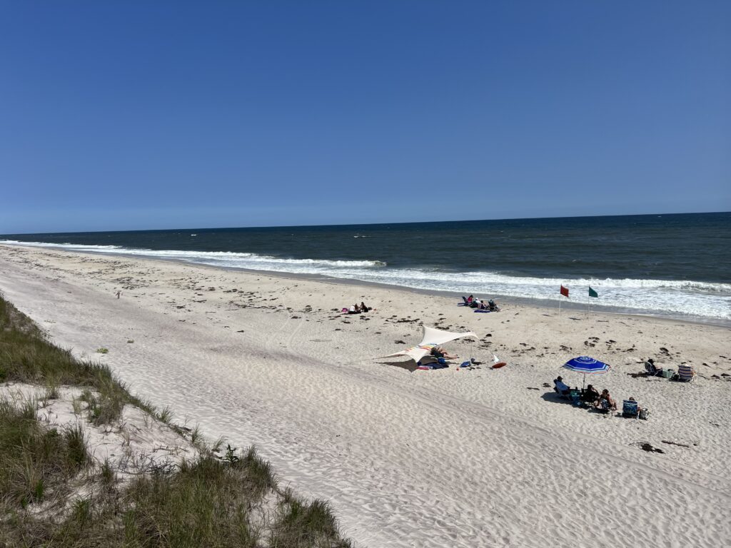 a beach with people and umbrellas (MyCoast AI)