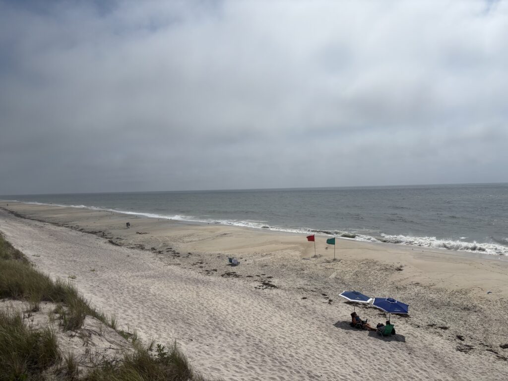a beach with people and umbrellas (MyCoast AI)