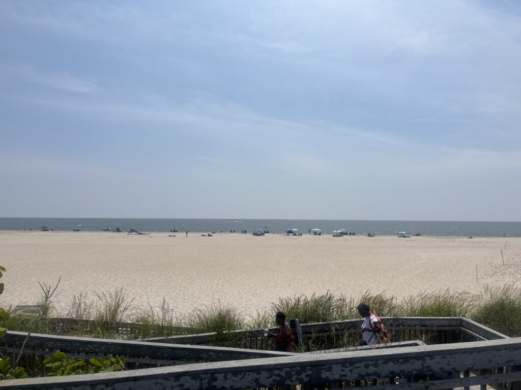 people sitting on a bench at the beach (MyCoast AI)