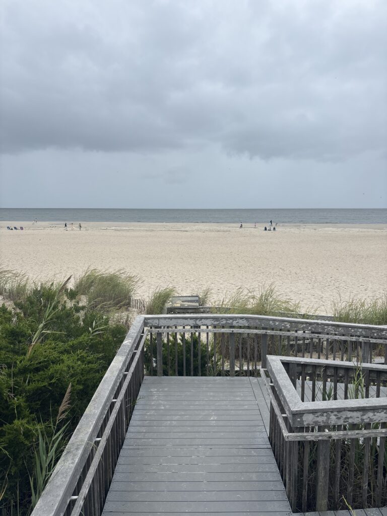 a wooden walkway leading to a beach (MyCoast AI)