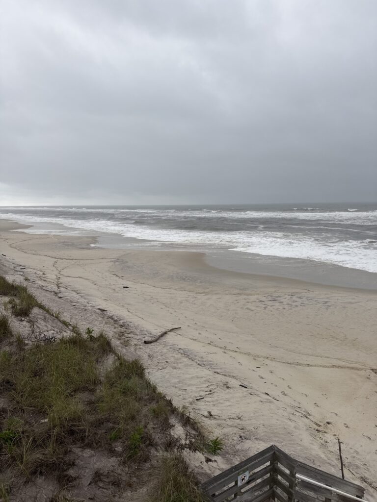 a sandy beach with waves crashing (MyCoast AI)